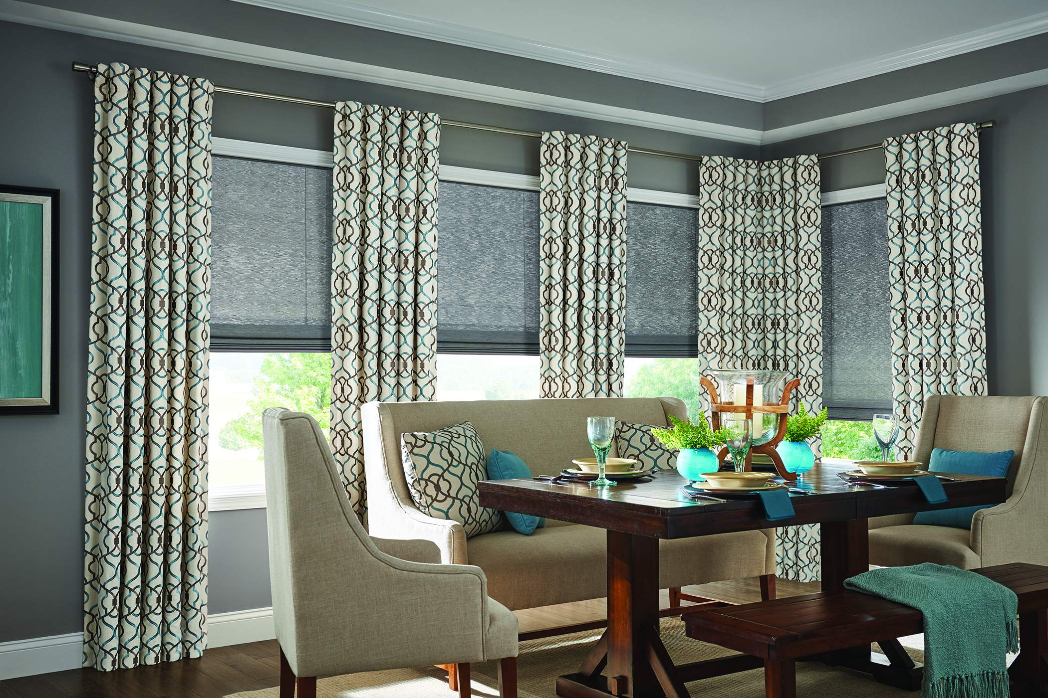 Old style roman shades with back tab panels