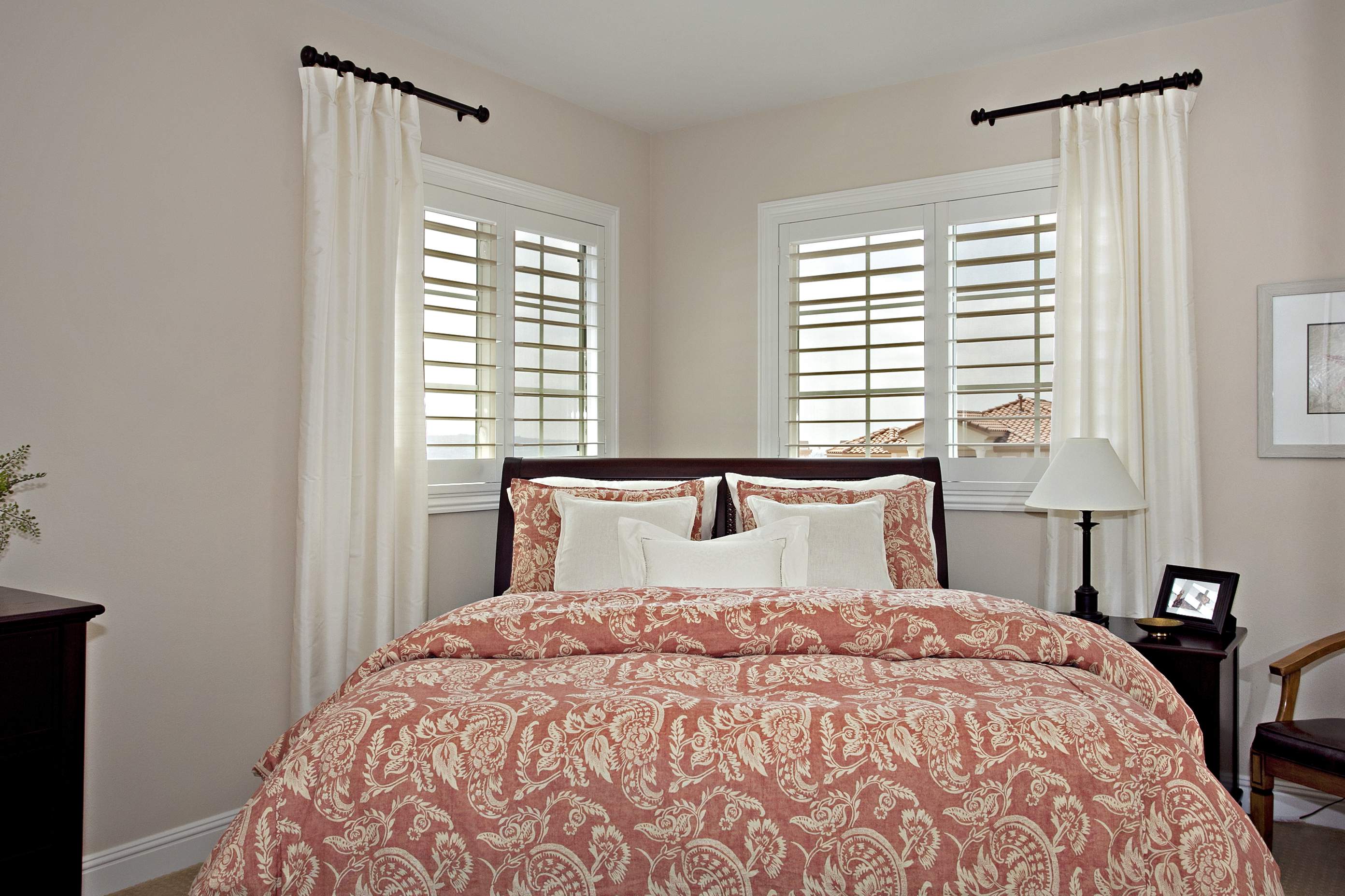 Shutters with decorative panels and handle cutout