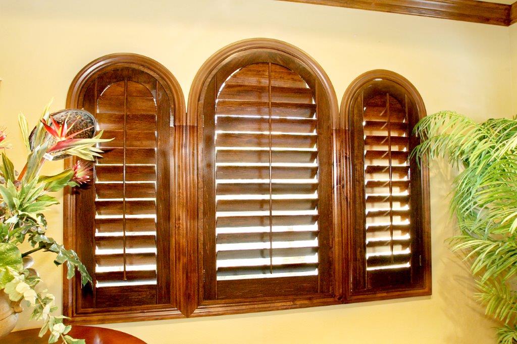 wood stain arch shutters